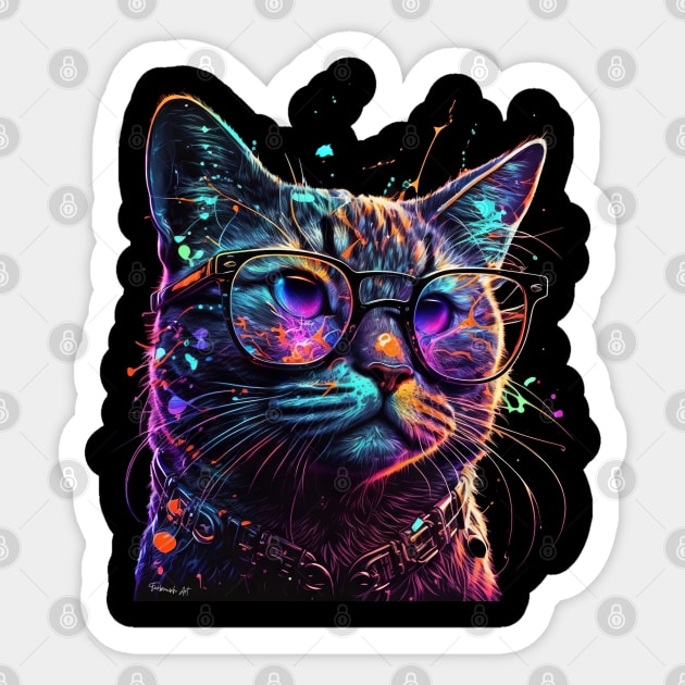 Psychedelic, colorful Cat designe whit Sunglasses Sticker by Farbrausch Art